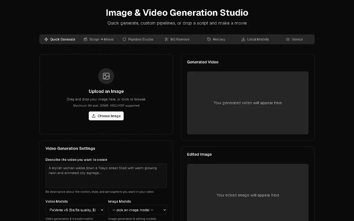Image & Video Generation Studio — screenshot